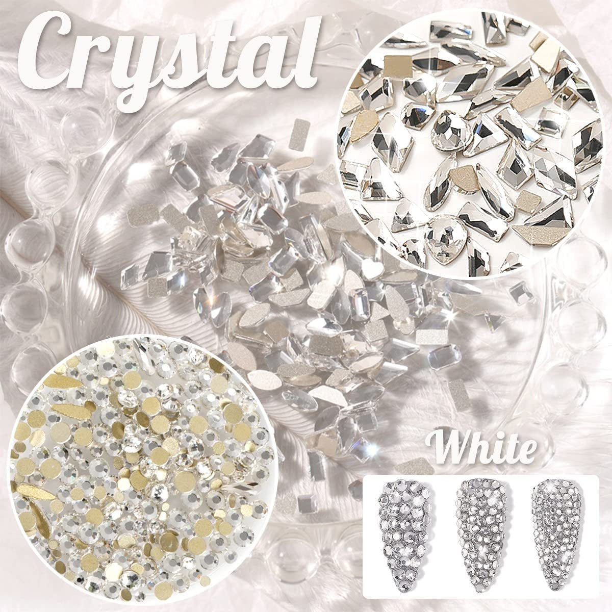 3 Boxes Silver Clear Nail Rhinestones 240 Multi-Shapes Crystal White Big Gems Stones Flatback round Beads Glass Crystals Nail Art Charms for Arylic Nails Face Eyes Makeup Tumblers Bottles Shoes