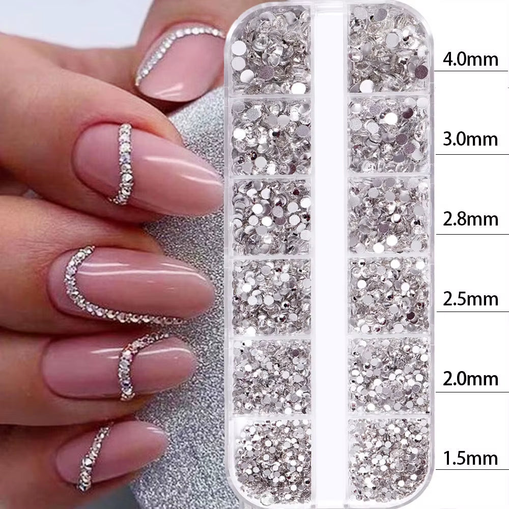 12Grids Red Nail Gems Rhinestones 2/3/4/5Mm Flat-Back Nail Crystal Diamond SS6/10/16/20/30 Mixed Luxury Glass Rhinestones Charms