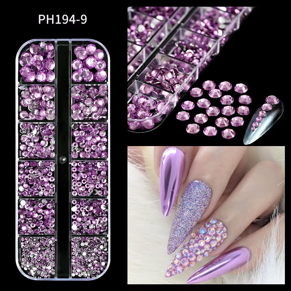 12Grids Red Nail Gems Rhinestones 2/3/4/5Mm Flat-Back Nail Crystal Diamond SS6/10/16/20/30 Mixed Luxury Glass Rhinestones Charms