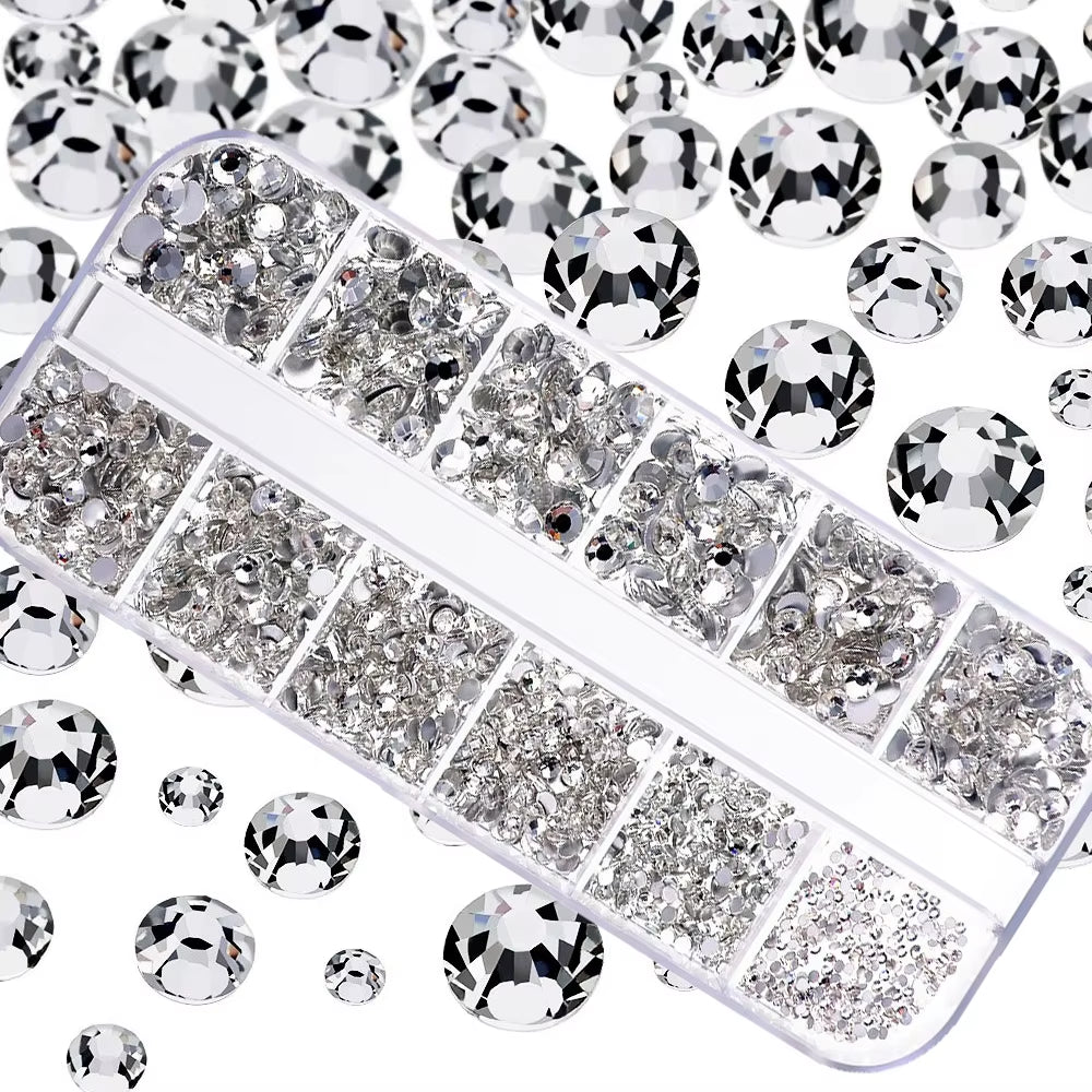 12Grids Red Nail Gems Rhinestones 2/3/4/5Mm Flat-Back Nail Crystal Diamond SS6/10/16/20/30 Mixed Luxury Glass Rhinestones Charms