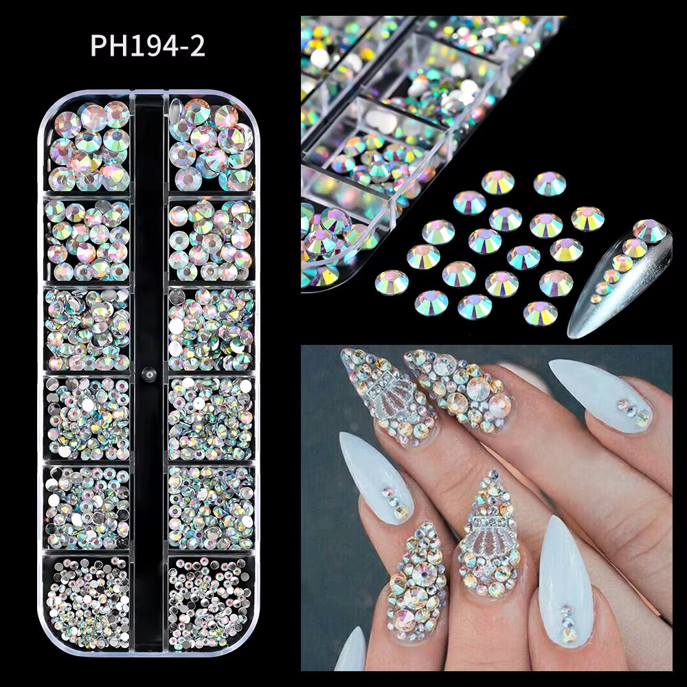 12Grids Red Nail Gems Rhinestones 2/3/4/5Mm Flat-Back Nail Crystal Diamond SS6/10/16/20/30 Mixed Luxury Glass Rhinestones Charms