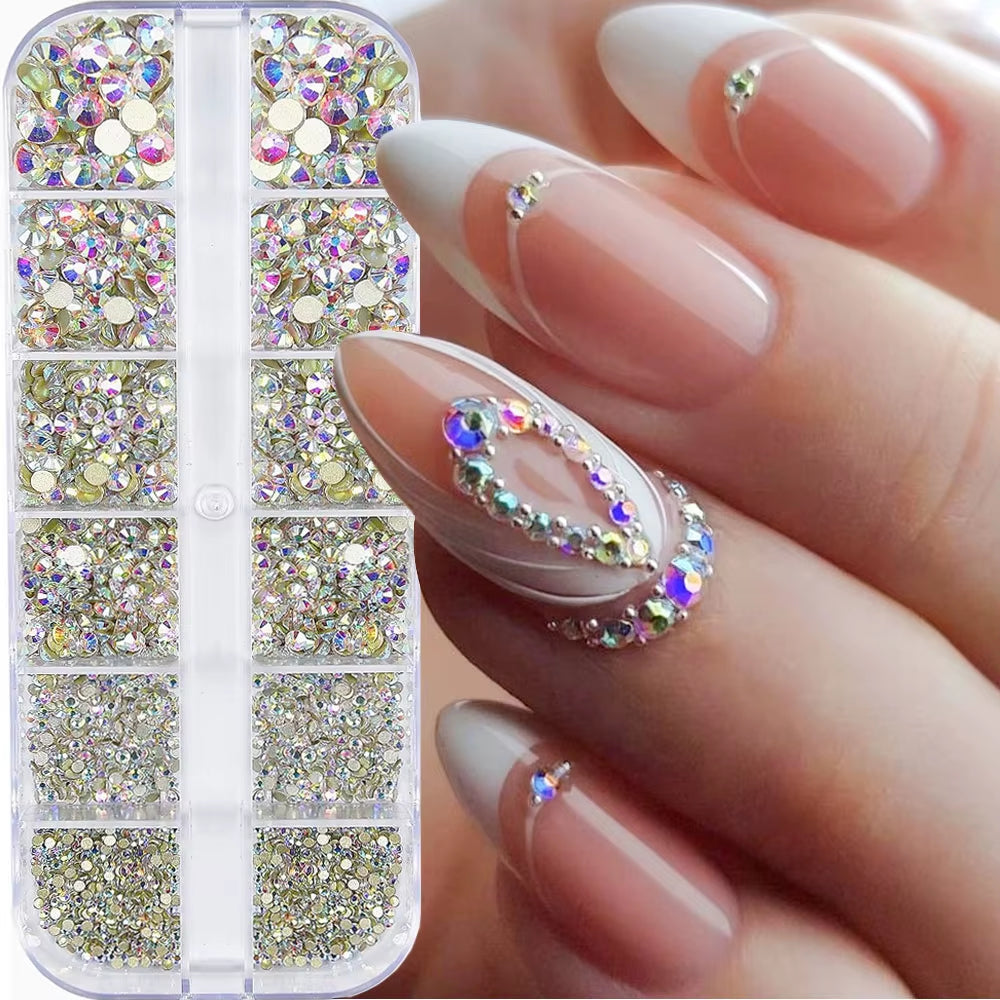 12Grids Red Nail Gems Rhinestones 2/3/4/5Mm Flat-Back Nail Crystal Diamond SS6/10/16/20/30 Mixed Luxury Glass Rhinestones Charms