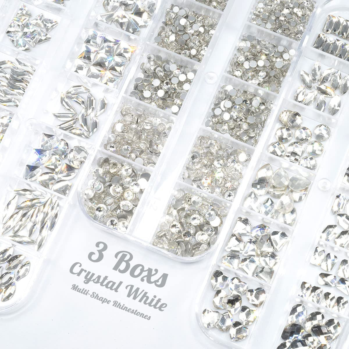 3 Boxes Silver Clear Nail Rhinestones 240 Multi-Shapes Crystal White Big Gems Stones Flatback round Beads Glass Crystals Nail Art Charms for Arylic Nails Face Eyes Makeup Tumblers Bottles Shoes