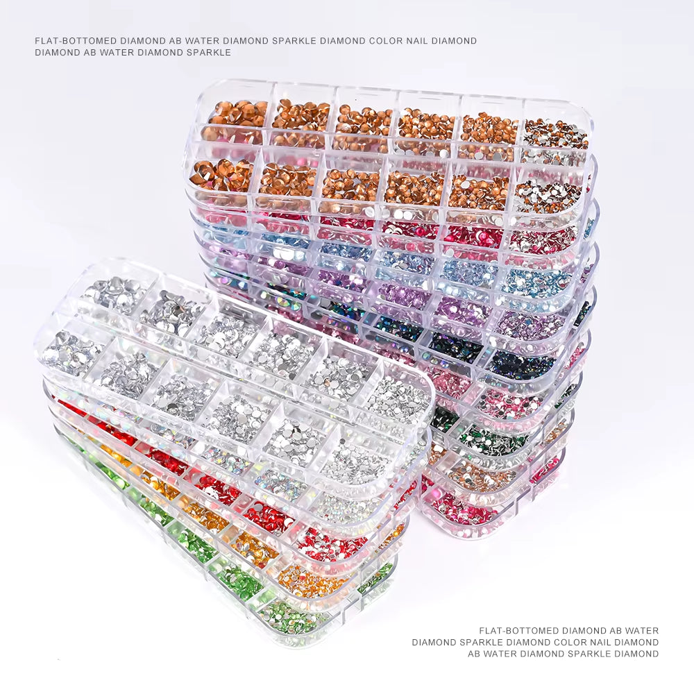 12Grids Red Nail Gems Rhinestones 2/3/4/5Mm Flat-Back Nail Crystal Diamond SS6/10/16/20/30 Mixed Luxury Glass Rhinestones Charms