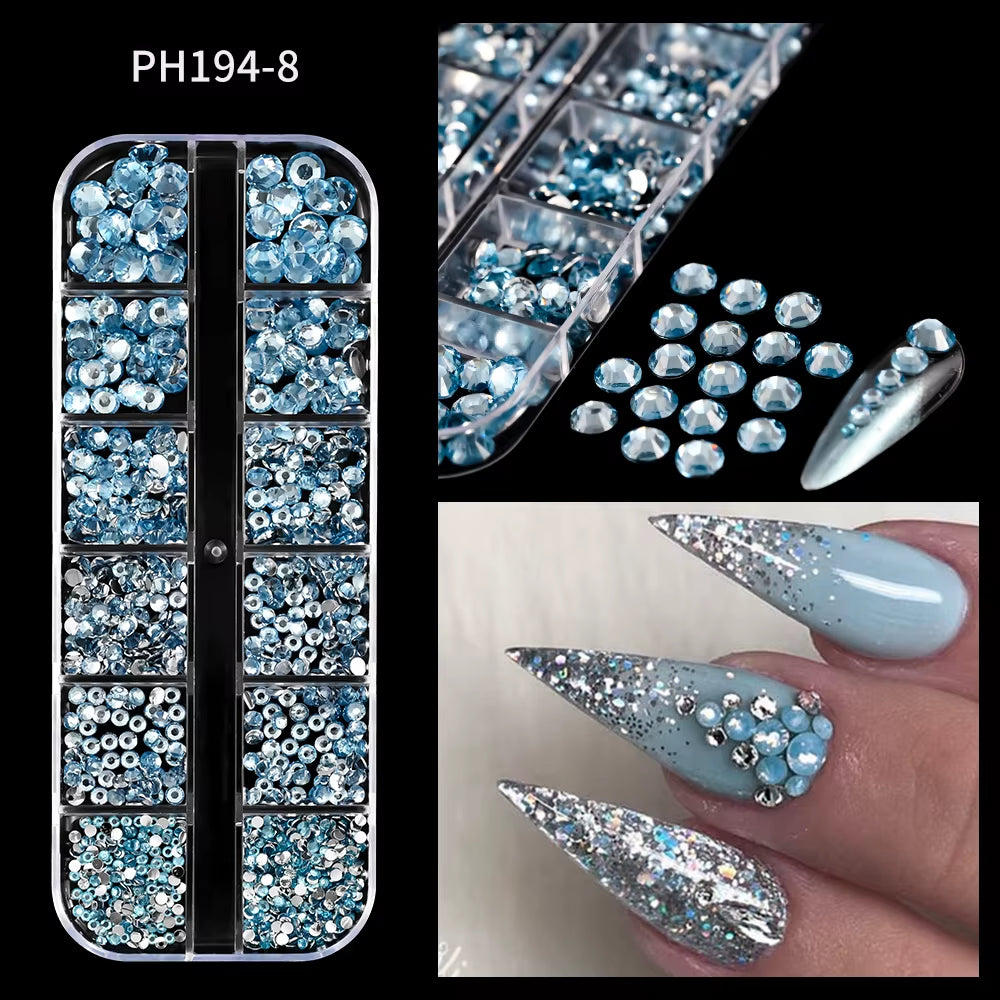 12Grids Red Nail Gems Rhinestones 2/3/4/5Mm Flat-Back Nail Crystal Diamond SS6/10/16/20/30 Mixed Luxury Glass Rhinestones Charms