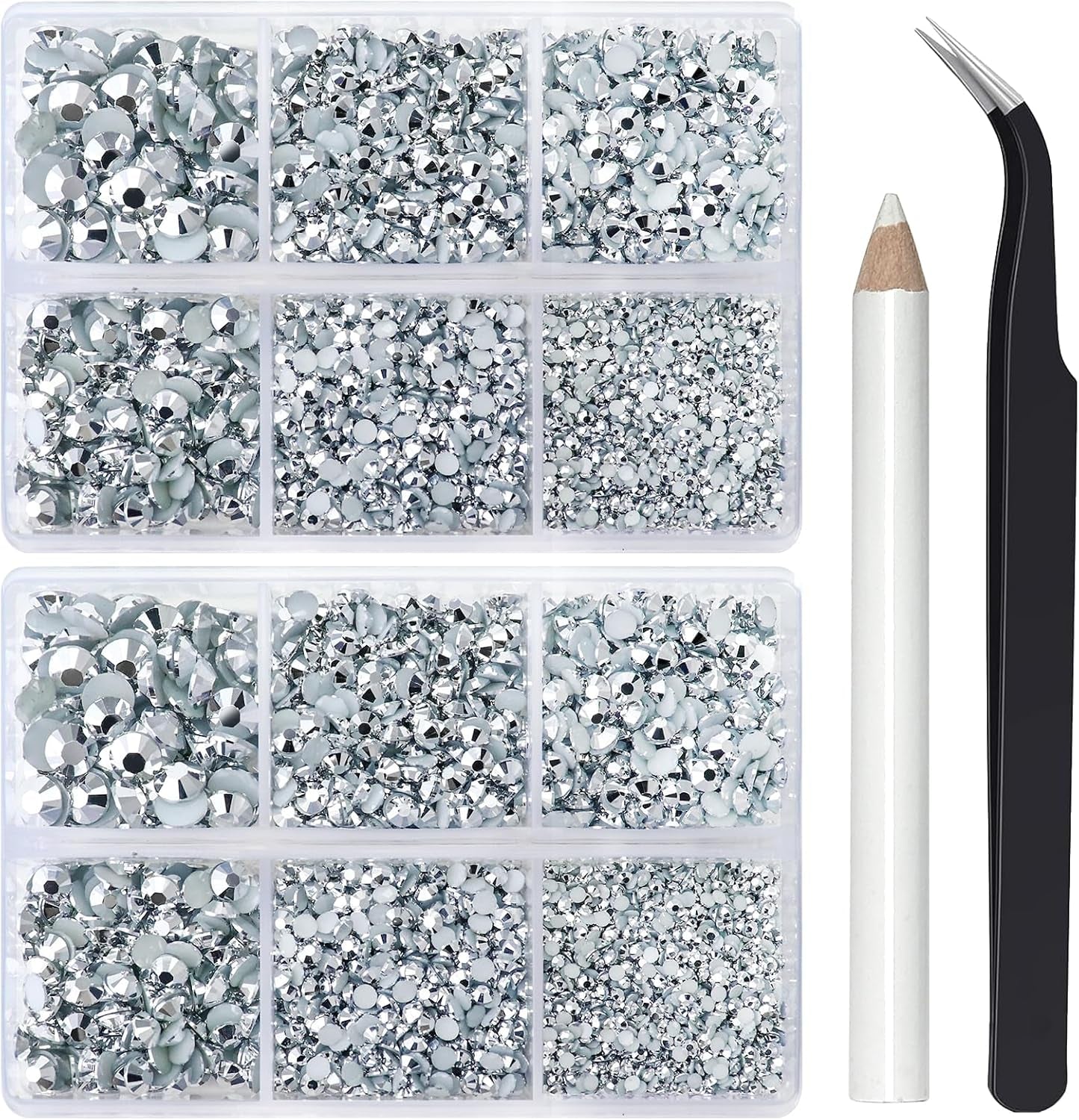 10000PCS Mine Silver Rhinestones for Crafts Shoes Clothes, Silver Flatback Nail Rhinestones, Flat Back Diamond Tumbler Bedazzling Kit, Mixed 2/3/4/5/6Mm Glue Fix Rhinestone Gems