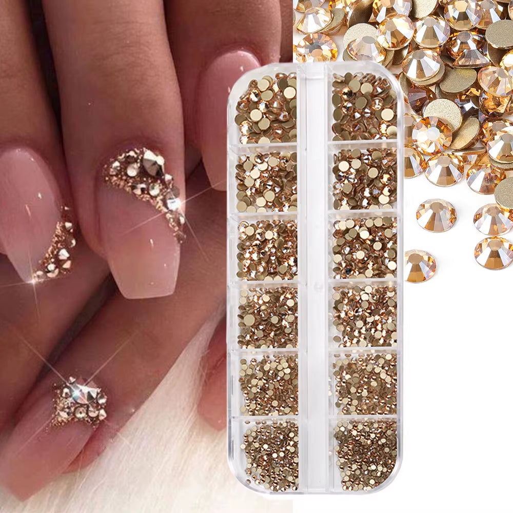 12Grids Red Nail Gems Rhinestones 2/3/4/5Mm Flat-Back Nail Crystal Diamond SS6/10/16/20/30 Mixed Luxury Glass Rhinestones Charms
