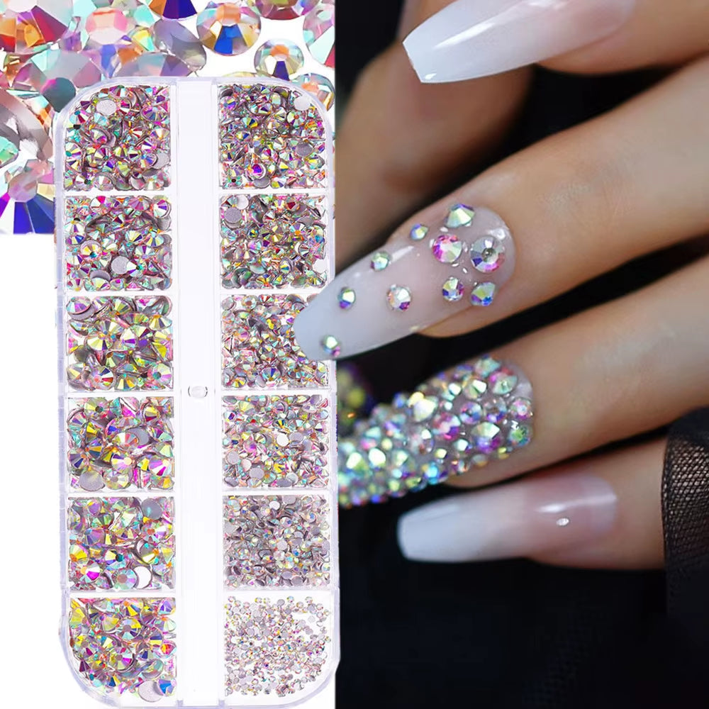 12Grids Red Nail Gems Rhinestones 2/3/4/5Mm Flat-Back Nail Crystal Diamond SS6/10/16/20/30 Mixed Luxury Glass Rhinestones Charms