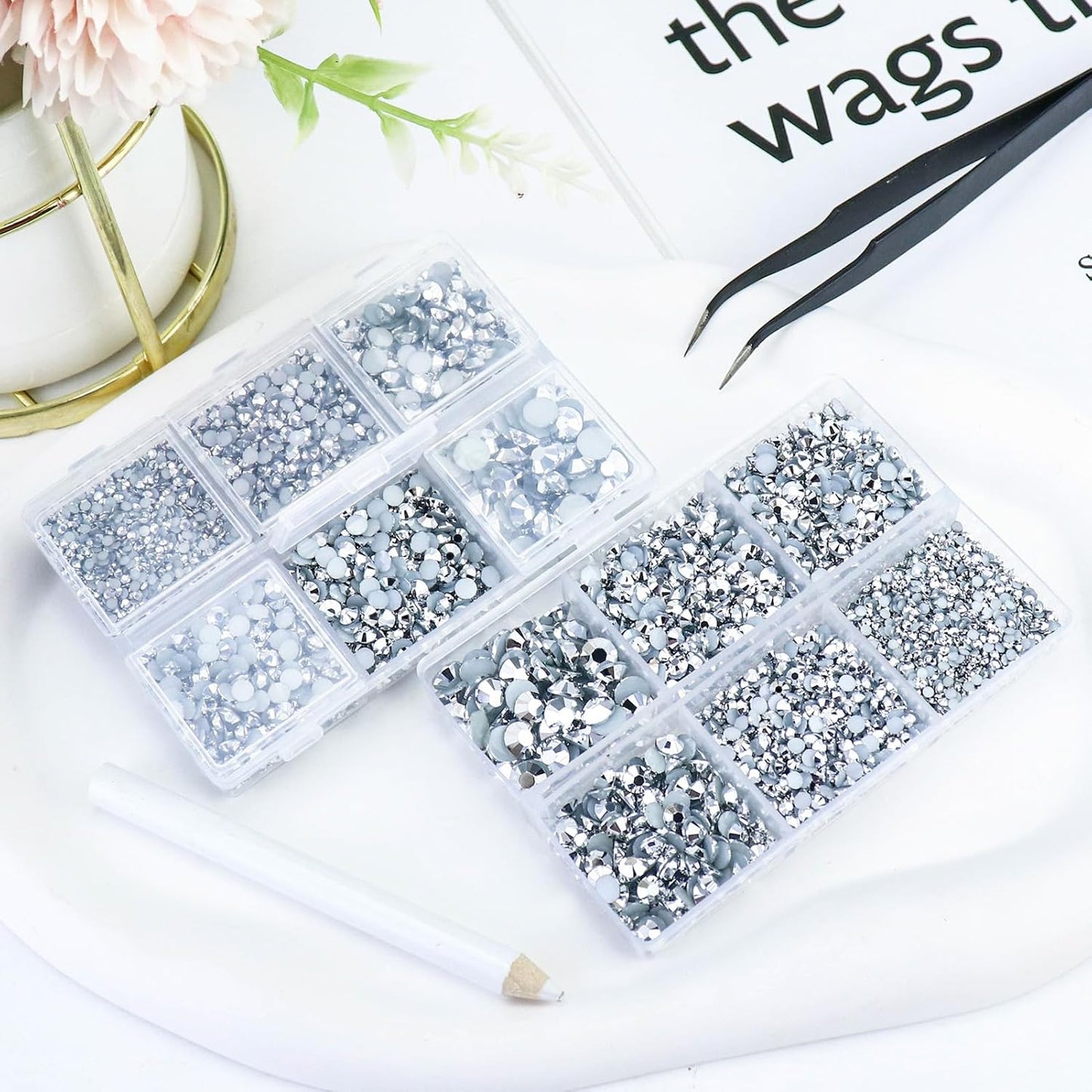 10000PCS Mine Silver Rhinestones for Crafts Shoes Clothes, Silver Flatback Nail Rhinestones, Flat Back Diamond Tumbler Bedazzling Kit, Mixed 2/3/4/5/6Mm Glue Fix Rhinestone Gems