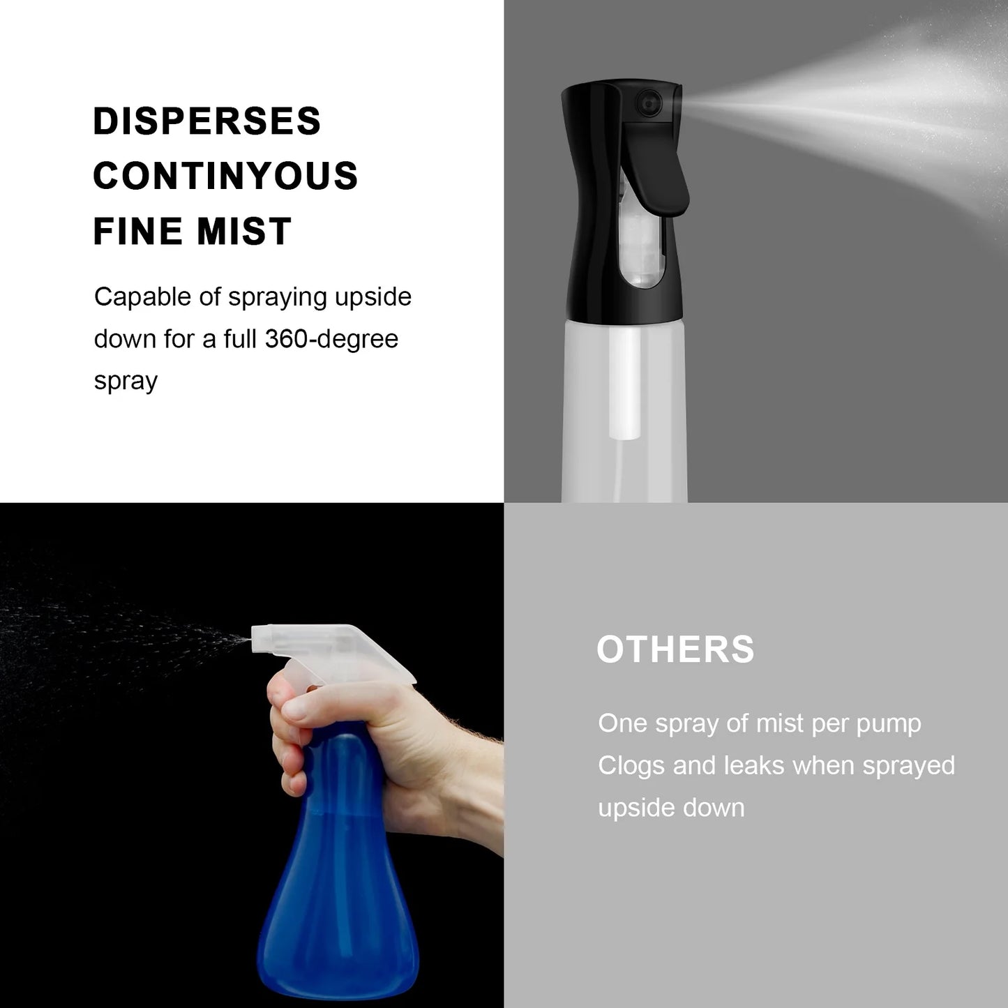 Plastic Spray Bottles 2 Pack, Stream Water Bottle for Cleaning Solutions, Plants, Pet, Essential Oils, Hair, Cooking