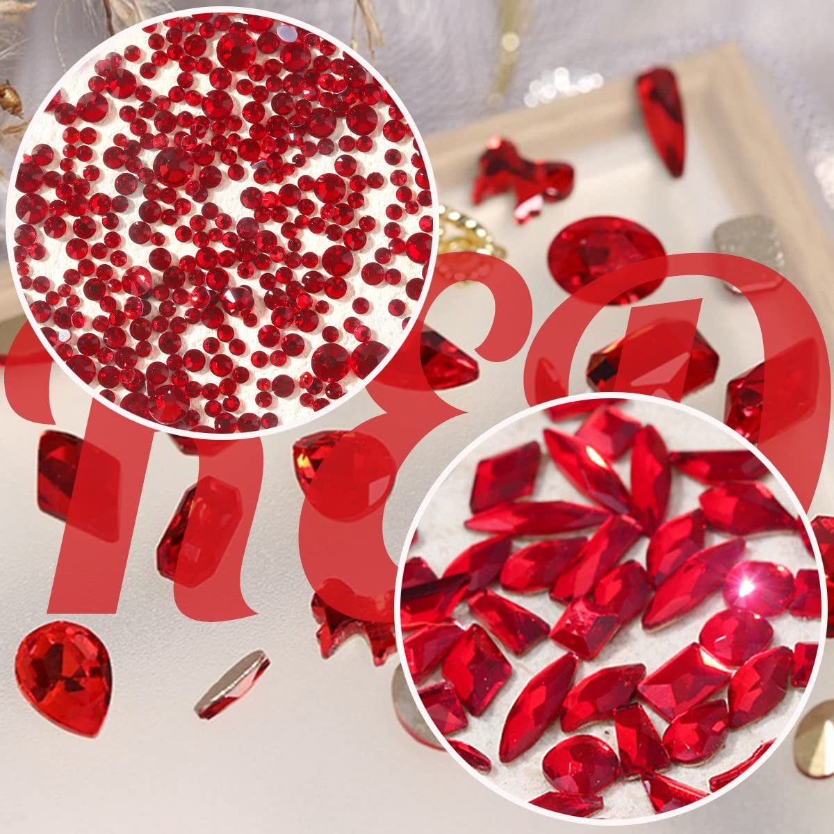4080Pcs Red Nail Rhinestones Multi Shapes Ruby Rhinestones for Nails 1.5-4Mm Crystal Gems Siam Red round Flatback Beads Glass Stones Diamonds Jewels Charms for Nails Face Eyes Makeup DIY Crafts