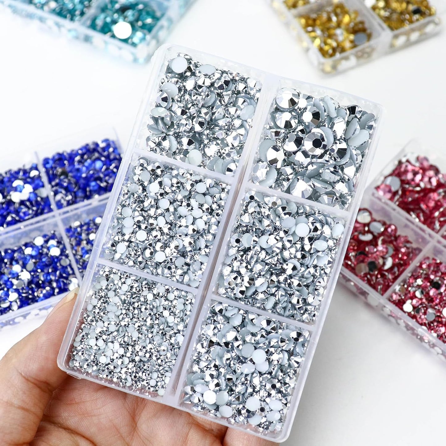 10000PCS Mine Silver Rhinestones for Crafts Shoes Clothes, Silver Flatback Nail Rhinestones, Flat Back Diamond Tumbler Bedazzling Kit, Mixed 2/3/4/5/6Mm Glue Fix Rhinestone Gems