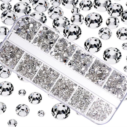 12Grids Red Nail Gems Rhinestones 2/3/4/5Mm Flat-Back Nail Crystal Diamond SS6/10/16/20/30 Mixed Luxury Glass Rhinestones Charms