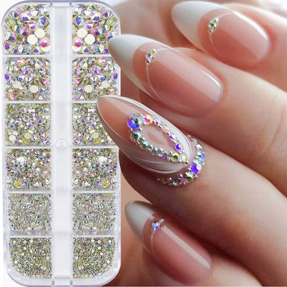12Grids Red Nail Gems Rhinestones 2/3/4/5Mm Flat-Back Nail Crystal Diamond SS6/10/16/20/30 Mixed Luxury Glass Rhinestones Charms