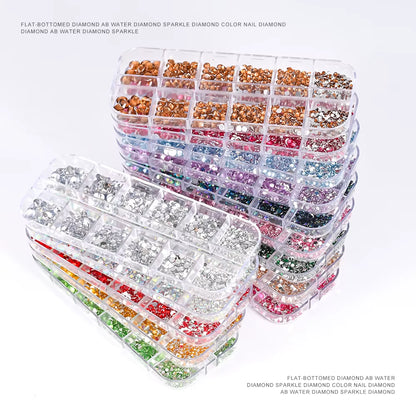 12Grids Red Nail Gems Rhinestones 2/3/4/5Mm Flat-Back Nail Crystal Diamond SS6/10/16/20/30 Mixed Luxury Glass Rhinestones Charms