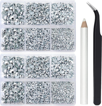 10000PCS Mine Silver Rhinestones for Crafts Shoes Clothes, Silver Flatback Nail Rhinestones, Flat Back Diamond Tumbler Bedazzling Kit, Mixed 2/3/4/5/6Mm Glue Fix Rhinestone Gems