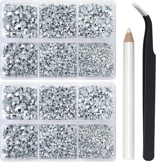 10000PCS Mine Silver Rhinestones for Crafts Shoes Clothes, Silver Flatback Nail Rhinestones, Flat Back Diamond Tumbler Bedazzling Kit, Mixed 2/3/4/5/6Mm Glue Fix Rhinestone Gems