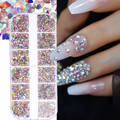 12Grids Red Nail Gems Rhinestones 2/3/4/5Mm Flat-Back Nail Crystal Diamond SS6/10/16/20/30 Mixed Luxury Glass Rhinestones Charms