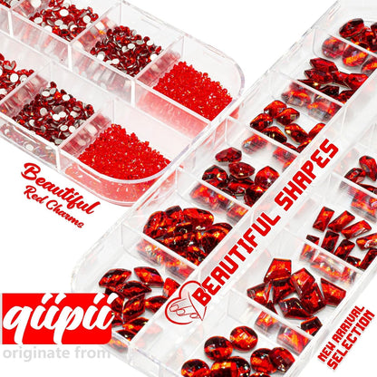 4080Pcs Red Nail Rhinestones Multi Shapes Ruby Rhinestones for Nails 1.5-4Mm Crystal Gems Siam Red round Flatback Beads Glass Stones Diamonds Jewels Charms for Nails Face Eyes Makeup DIY Crafts
