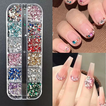 12Grids Red Nail Gems Rhinestones 2/3/4/5Mm Flat-Back Nail Crystal Diamond SS6/10/16/20/30 Mixed Luxury Glass Rhinestones Charms