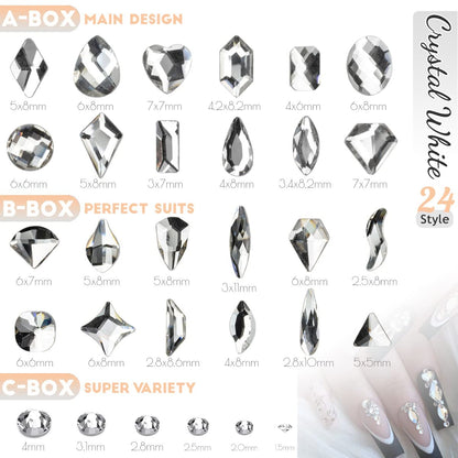 3 Boxes Silver Clear Nail Rhinestones 240 Multi-Shapes Crystal White Big Gems Stones Flatback round Beads Glass Crystals Nail Art Charms for Arylic Nails Face Eyes Makeup Tumblers Bottles Shoes